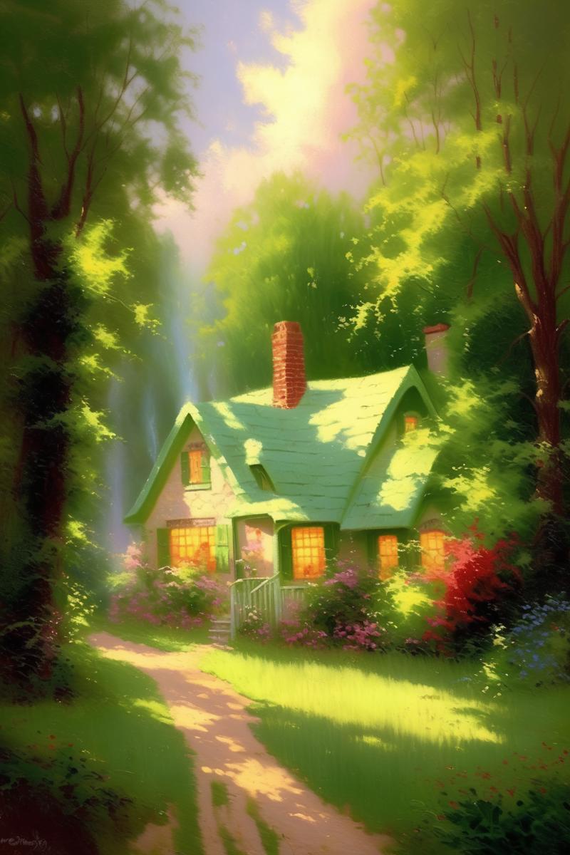 00411-3083523764-_lora_Thomas Kinkade Style_1_Thomas Kinkade Style - Thomas Kinkade style painting summer time green leaves sunny bright hot cott.png